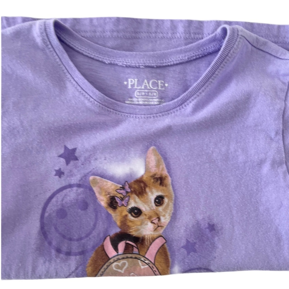 The Children's Place Lavender Cat Short Sleeve School Tee | Girls S/P (5/6) - Picture 4 of 4